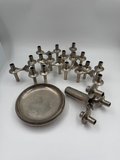 Set von 6 Vintage Kerzenhalter "Stecksystem" von Werner Stoff für Nagel BMF, Chrom
