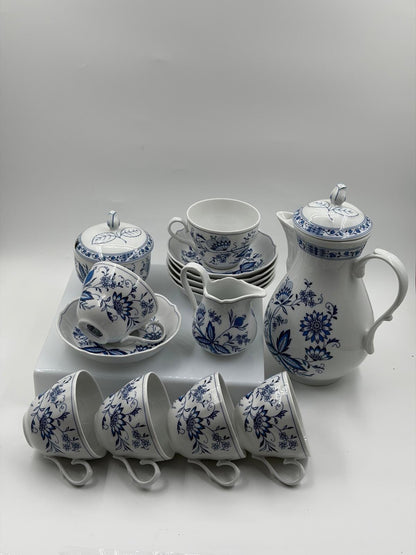 Vintage Kaffeeservice "Marienbad Ingres" mit Zwiebelmuster für 6 Personen, 15-teilig