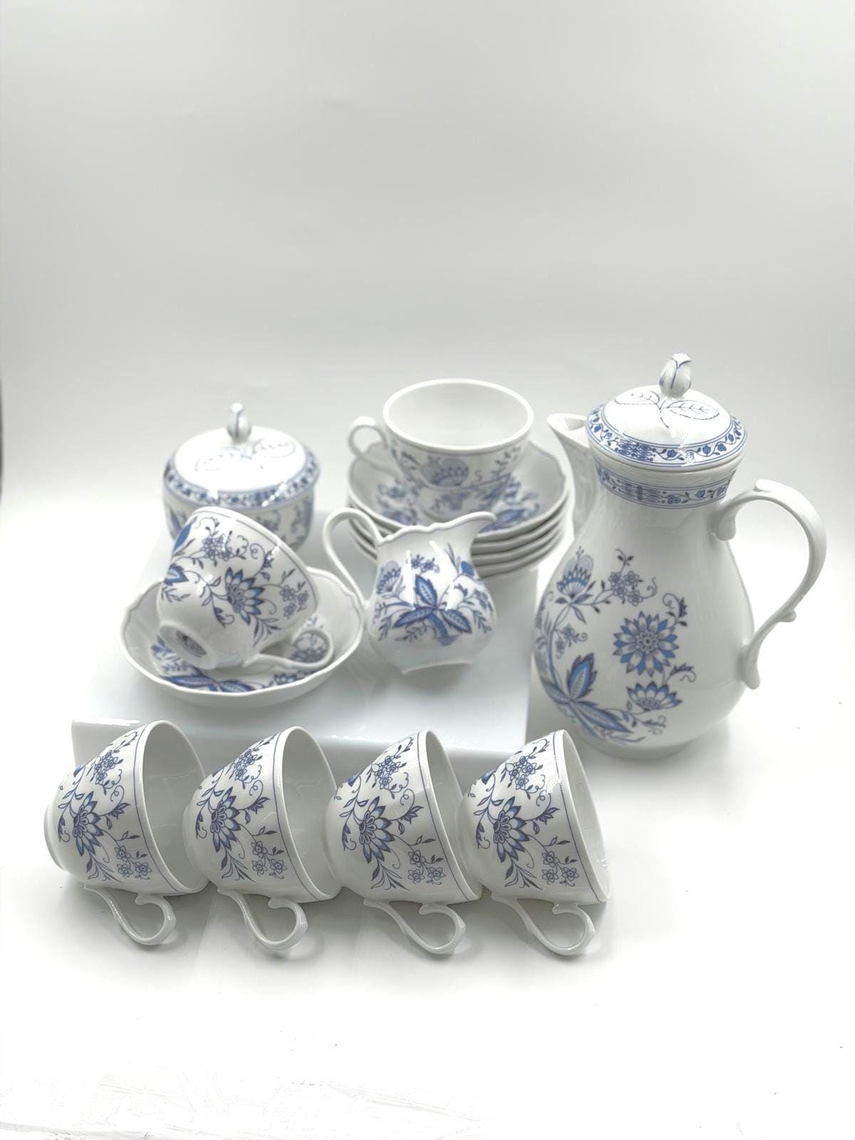 Vintage Kaffeeservice "Marienbad Ingres" mit Zwiebelmuster für 6 Personen, 15-teilig