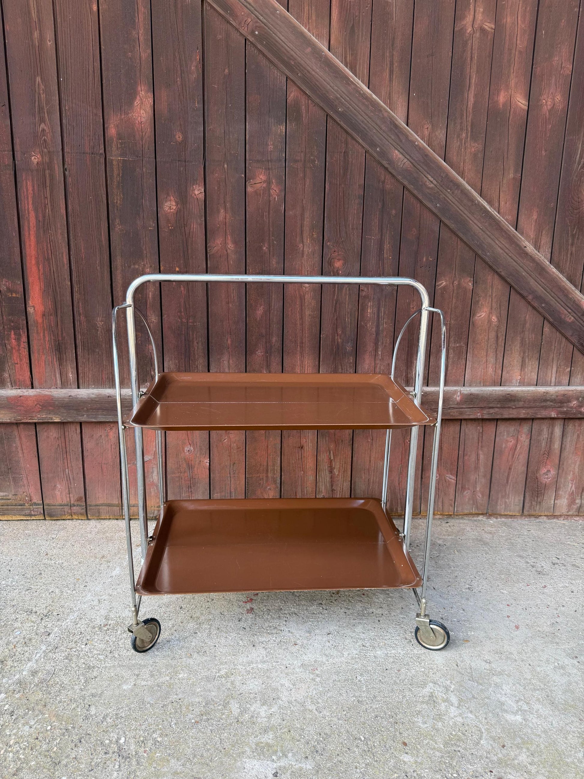 Vintage Servierwagen von Dinett, zweistufig, Chrom