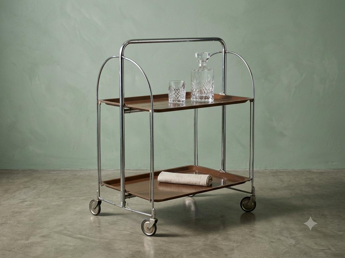 Vintage Servierwagen von Dinett, zweistufig, Chrom
