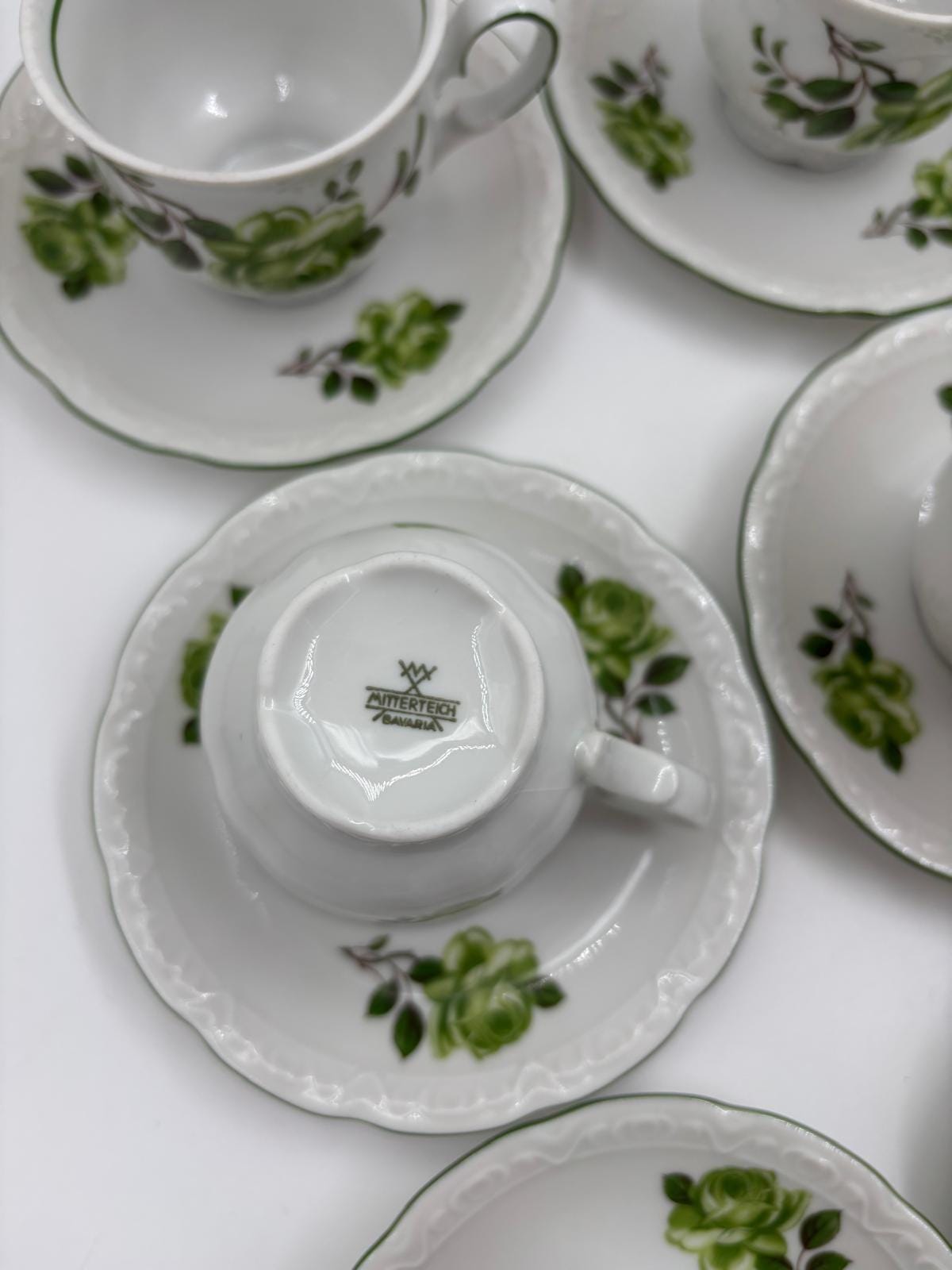 Vintage Mokka- und Kaffeeservice von Mitterteich Bavaria aus weißem Porzellan mit Goldakzenten
