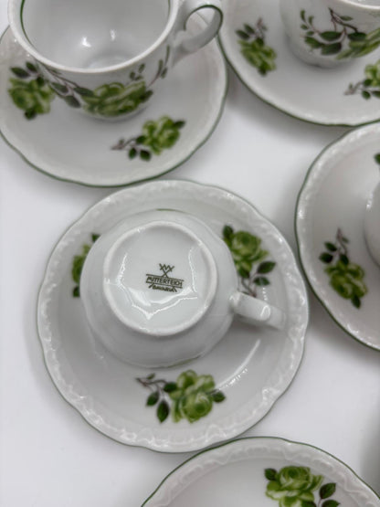Vintage Mokka- und Kaffeeservice von Mitterteich Bavaria aus weißem Porzellan mit Goldakzenten