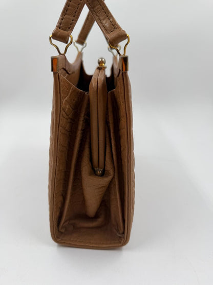 Vintage Handtasche Krokoprägung Cognacbraun Goldbeschläge