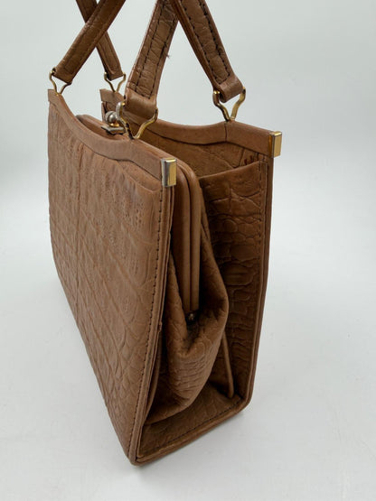 Vintage Handtasche Krokoprägung Cognacbraun Goldbeschläge