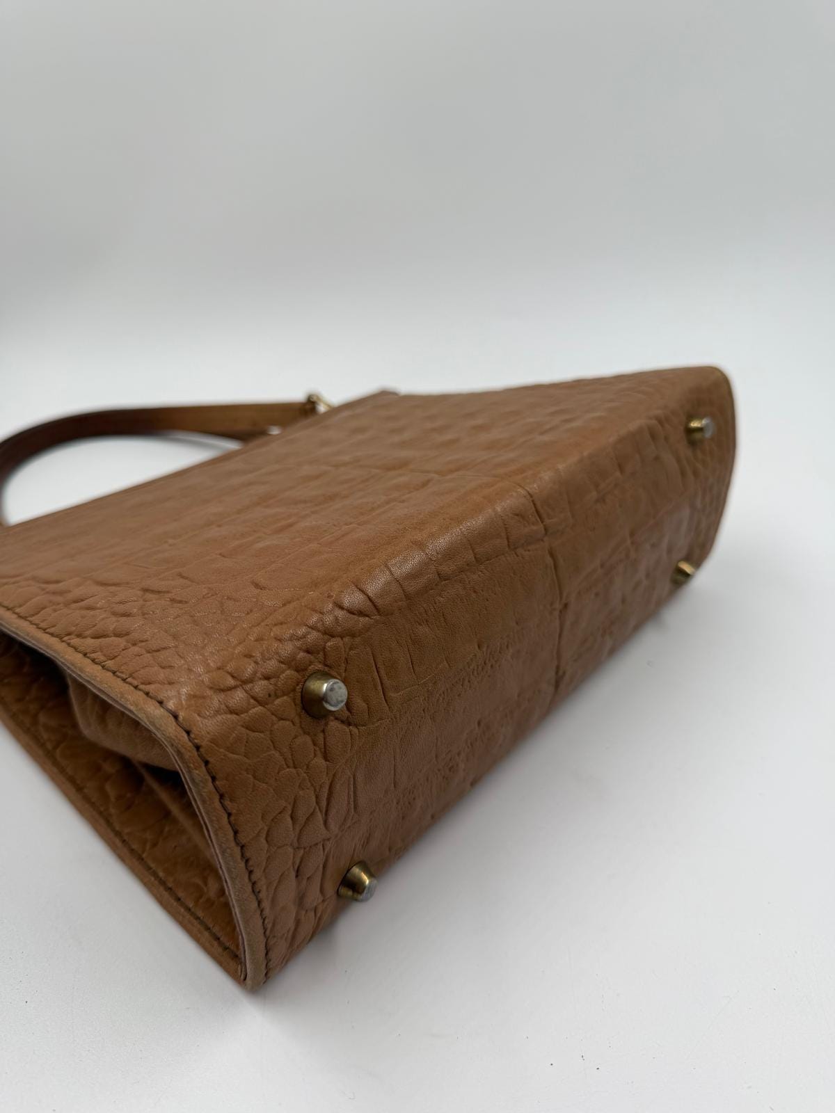 Vintage Handtasche Krokoprägung Cognacbraun Goldbeschläge