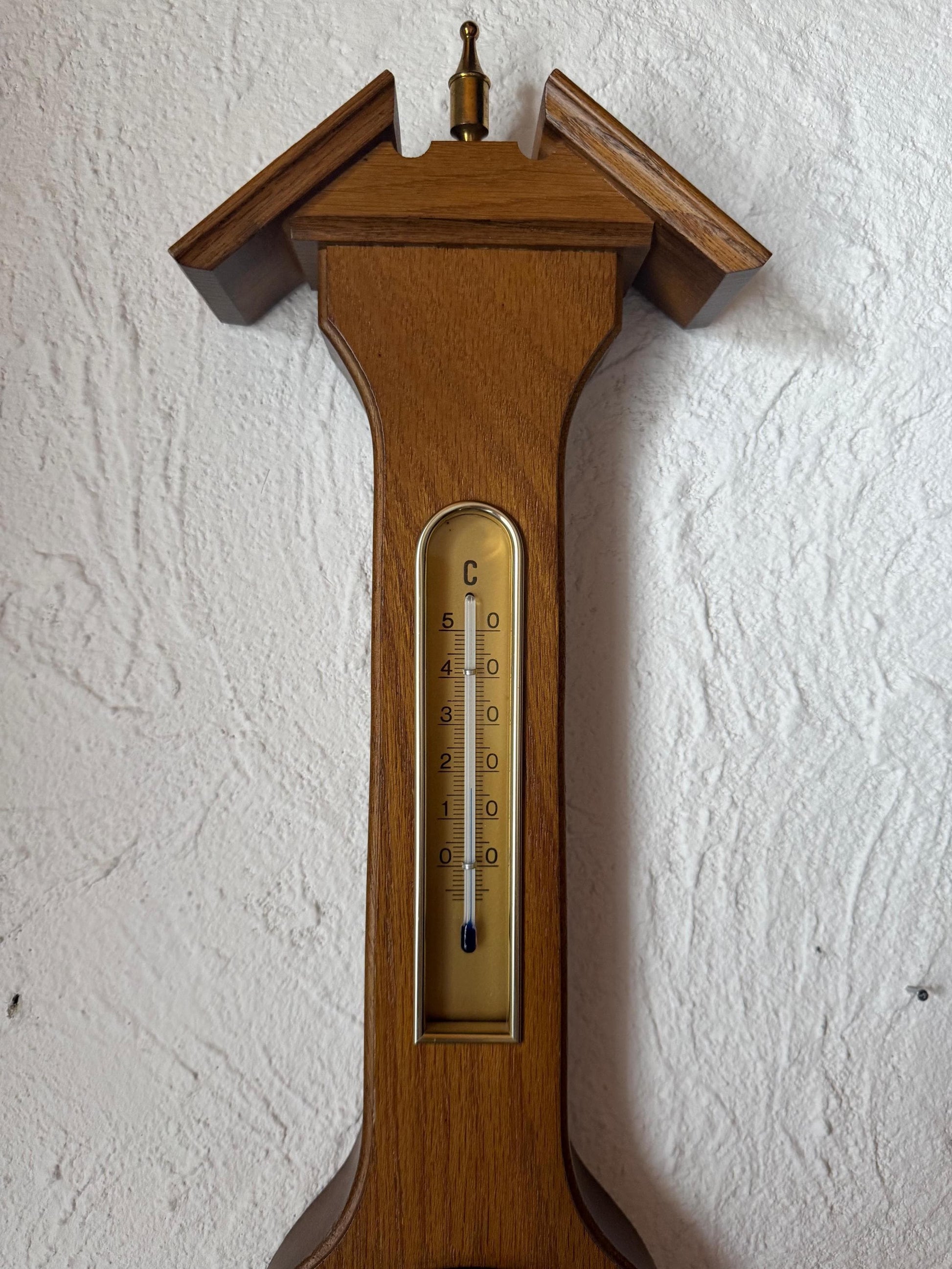 Vintage Barometer Uhr Thermometer Wetterstation aus Eichenholz