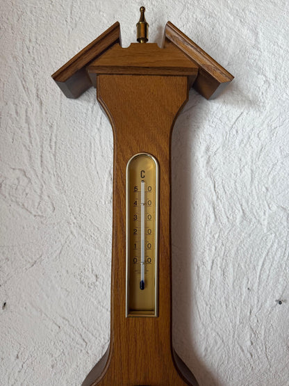Vintage Barometer Uhr Thermometer Wetterstation aus Eichenholz