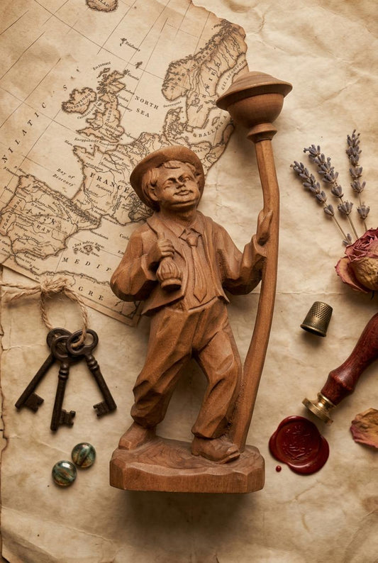 Vintage Schwarzwald Holzfigur "Mädchen mit Körben" handgeschnitzt