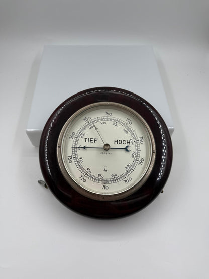 Vintage Aneroid Wandbarometer "TIEF HOCH" von Lufft, Holzgehäuse, funktionsfähig
