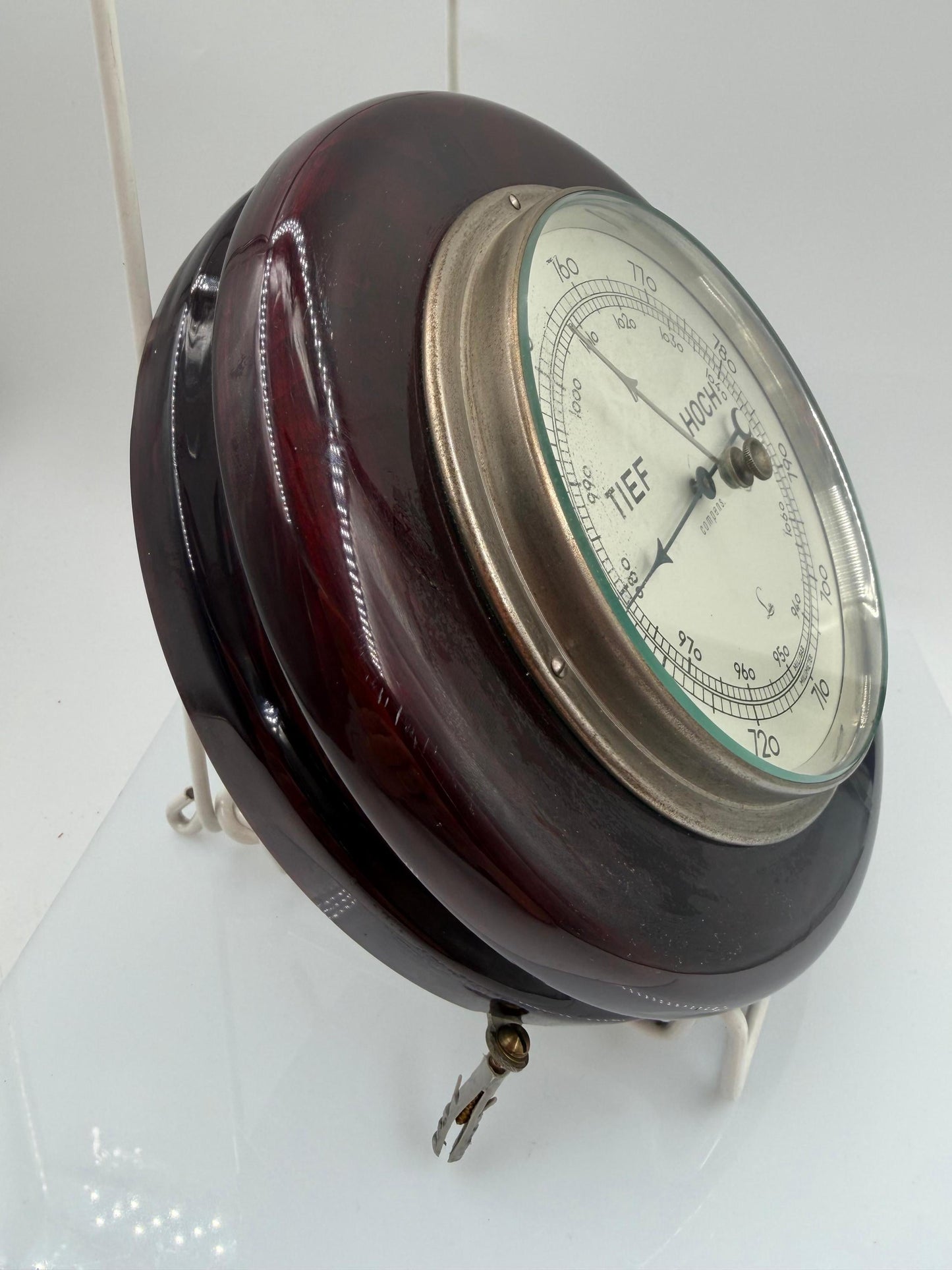 Vintage Aneroid Wandbarometer "TIEF HOCH" von Lufft, Holzgehäuse, funktionsfähig