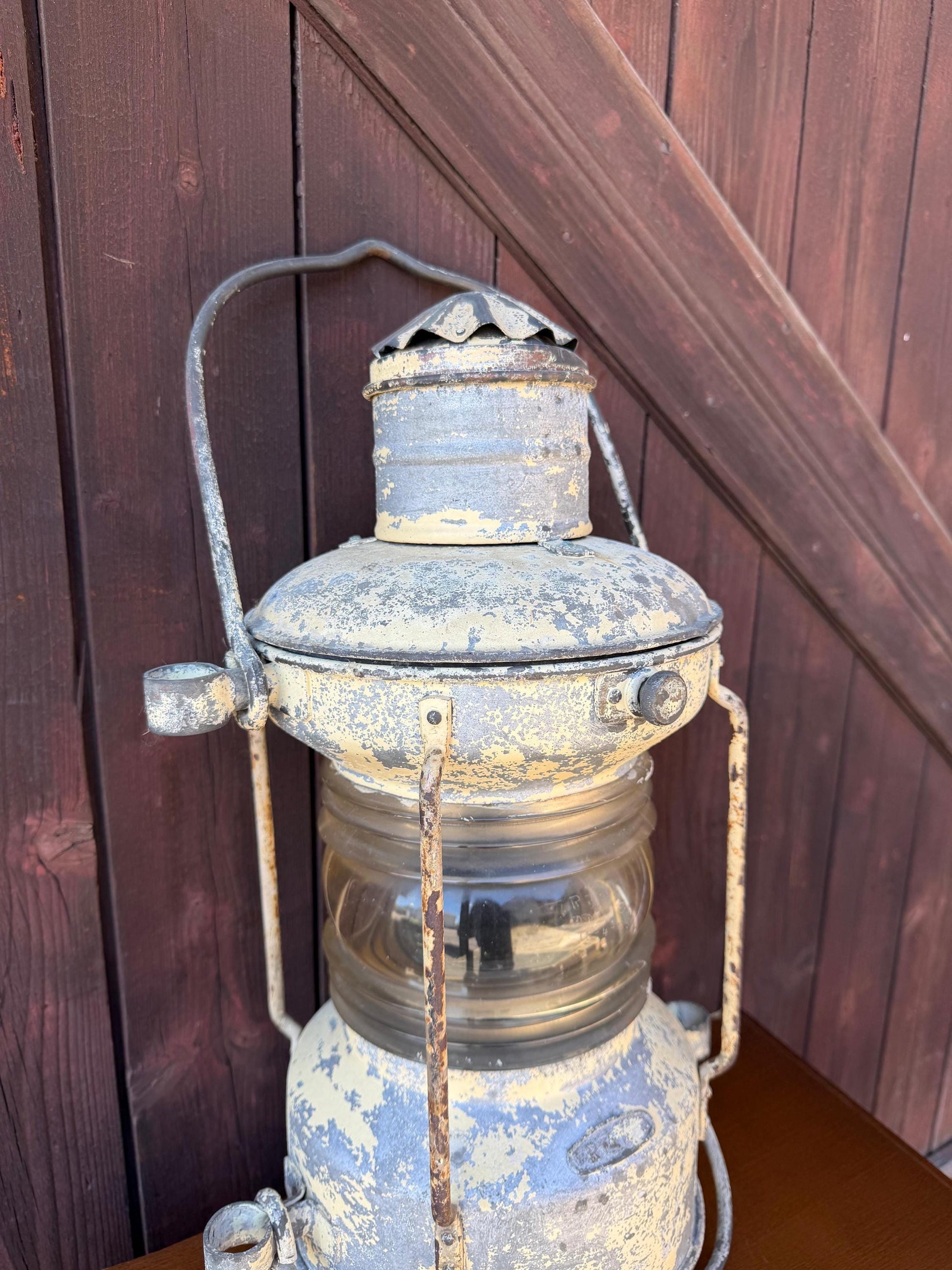 Vintage Schiffslaterne Ankerlicht von Ahlemann und Schlatter mit Glaslinse