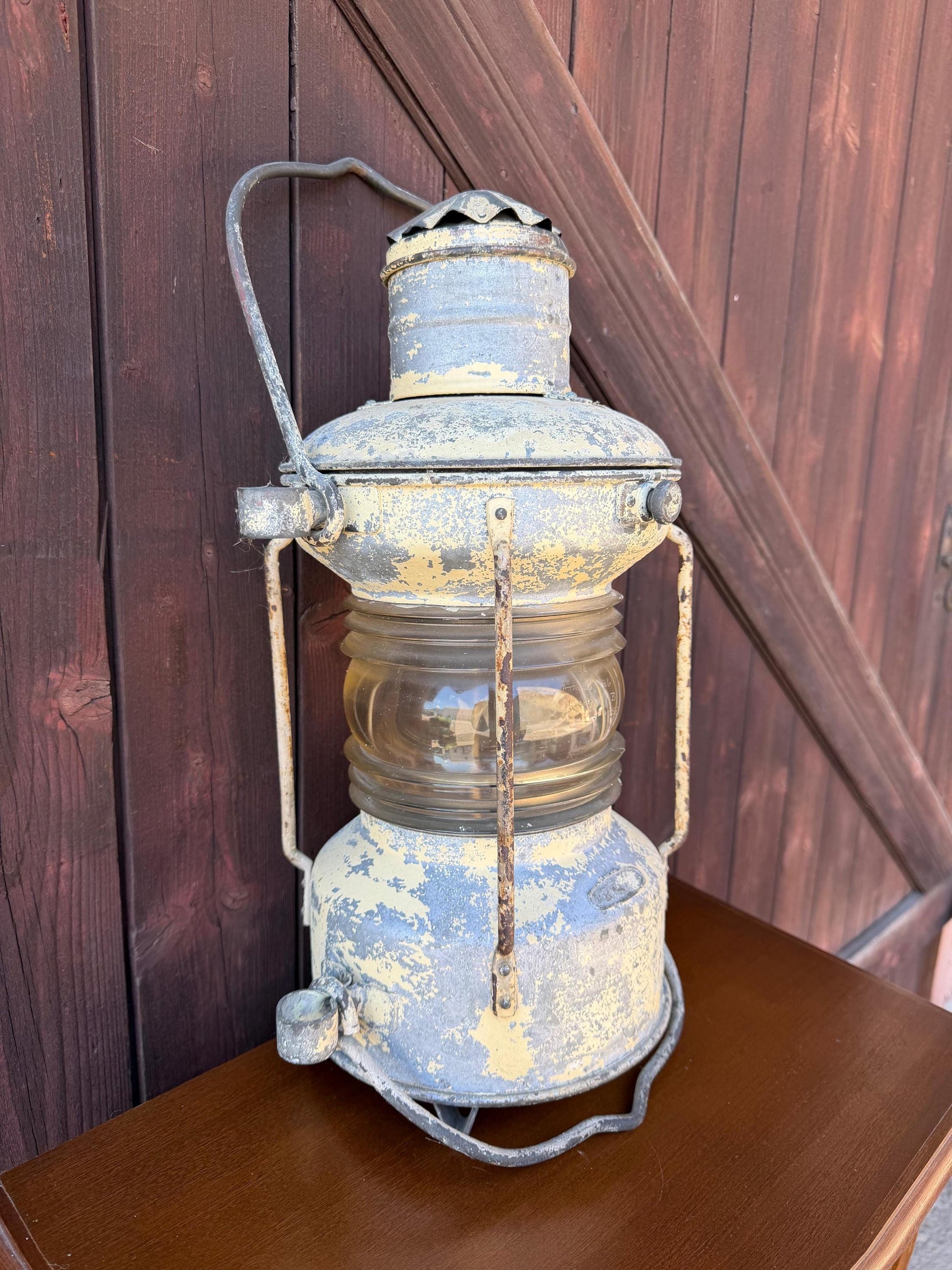 Vintage Schiffslaterne Ankerlicht von Ahlemann und Schlatter mit Glaslinse