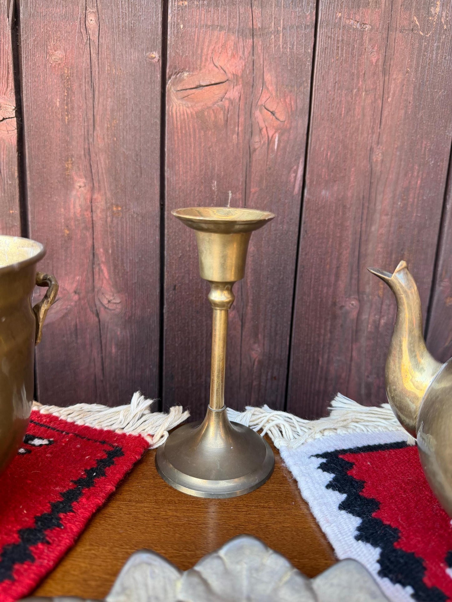Set von 8 Vintage Orientalisches Marokkanisches Messing und Wollkelim Dekor Set