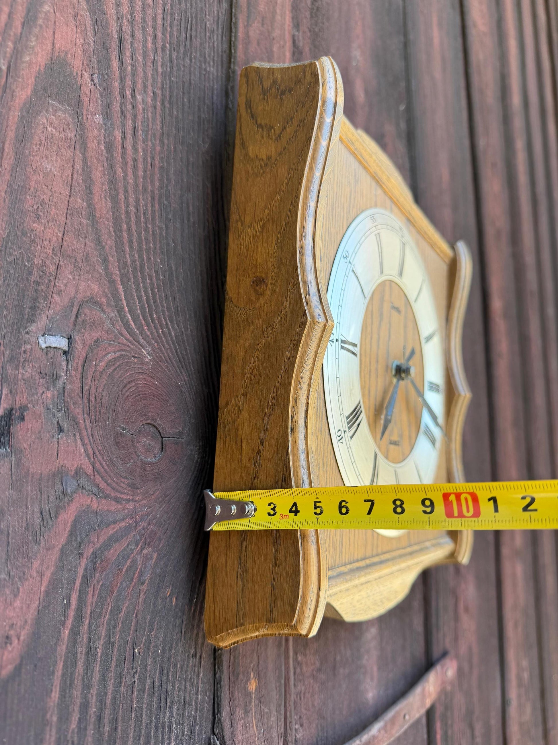 Vintage Wanduhr von ZanRa aus Eichenholz mit römischen Ziffern