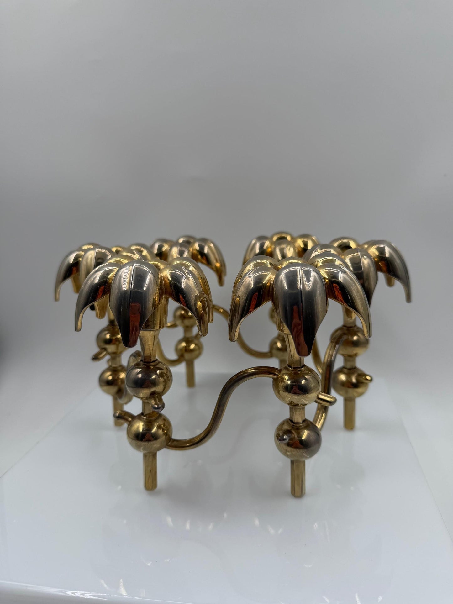 Set von 10 Vintage Kerzenhalter "Palmenblatt" von BMF Nagel, vergoldetes Messing