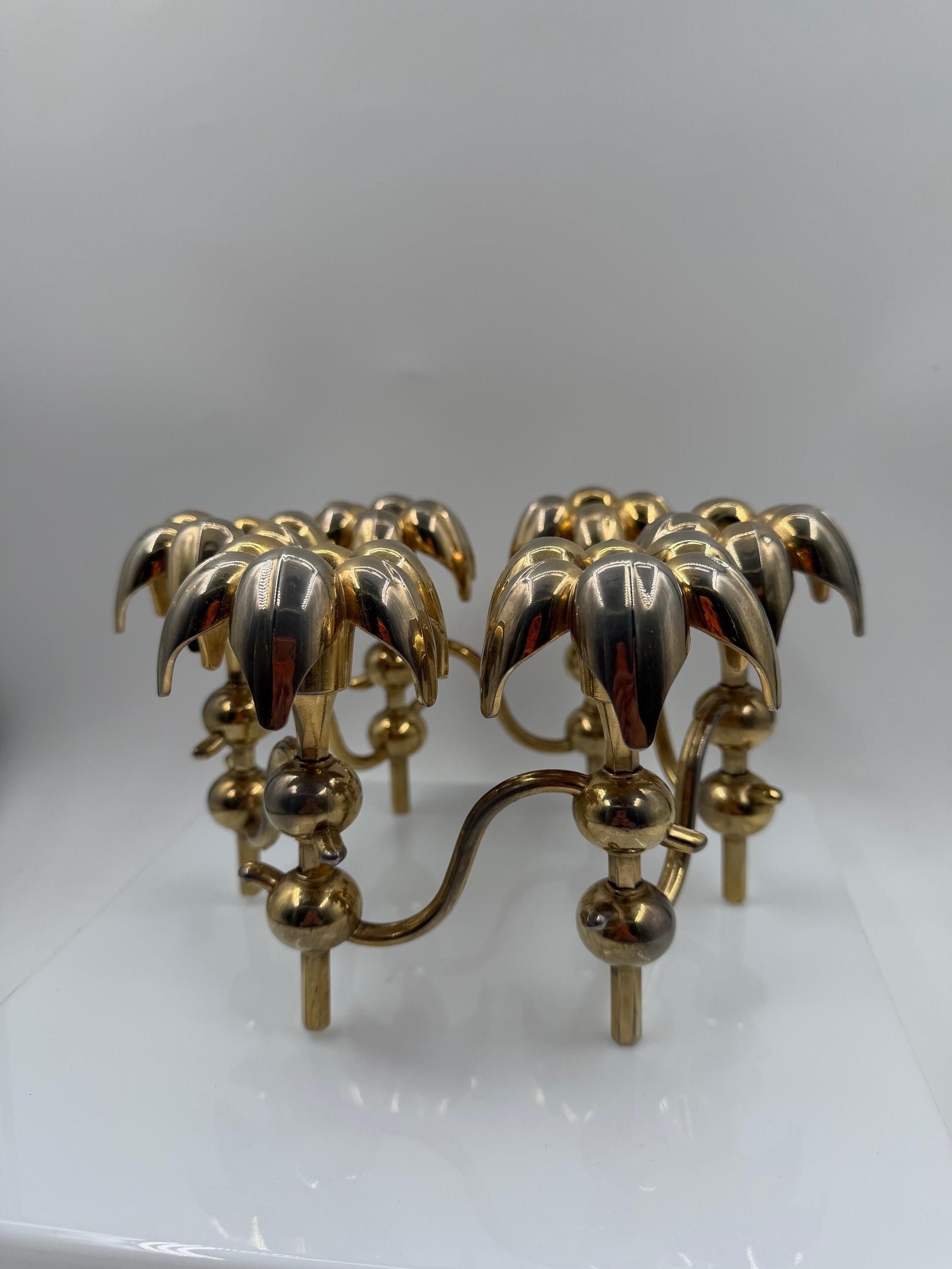 Set von 10 Vintage Kerzenhalter "Palmenblatt" von BMF Nagel, vergoldetes Messing