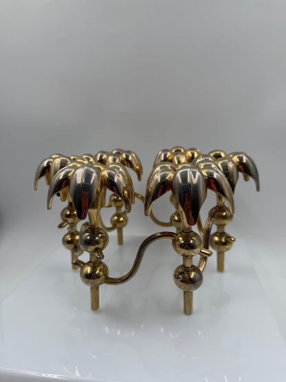 Set von 10 Vintage Kerzenhalter "Palmenblatt" von BMF Nagel, vergoldetes Messing
