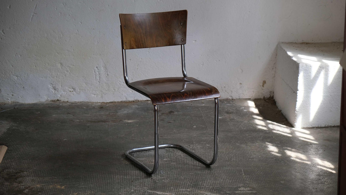Vintage Bauhaus Freischwinger S 43 in Dunkelbraun