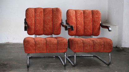Set von 2 Vintage Bauhaus Sesseln in Rotorange