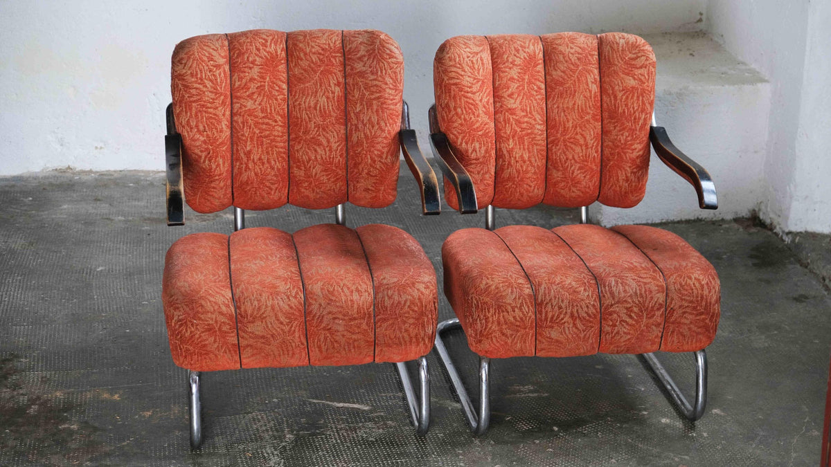 Set von 2 Vintage Bauhaus Sesseln in Rotorange
