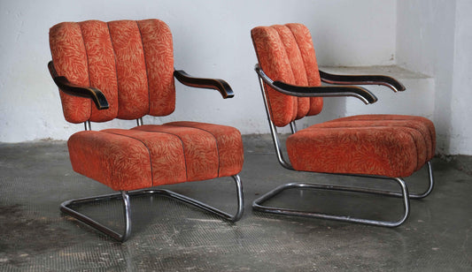 Set von 2 Vintage Bauhaus Sesseln in Rotorange
