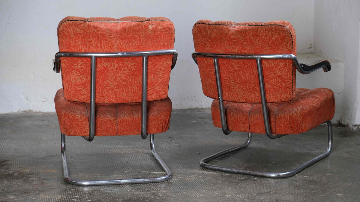 Set von 2 Vintage Bauhaus Sesseln in Rotorange