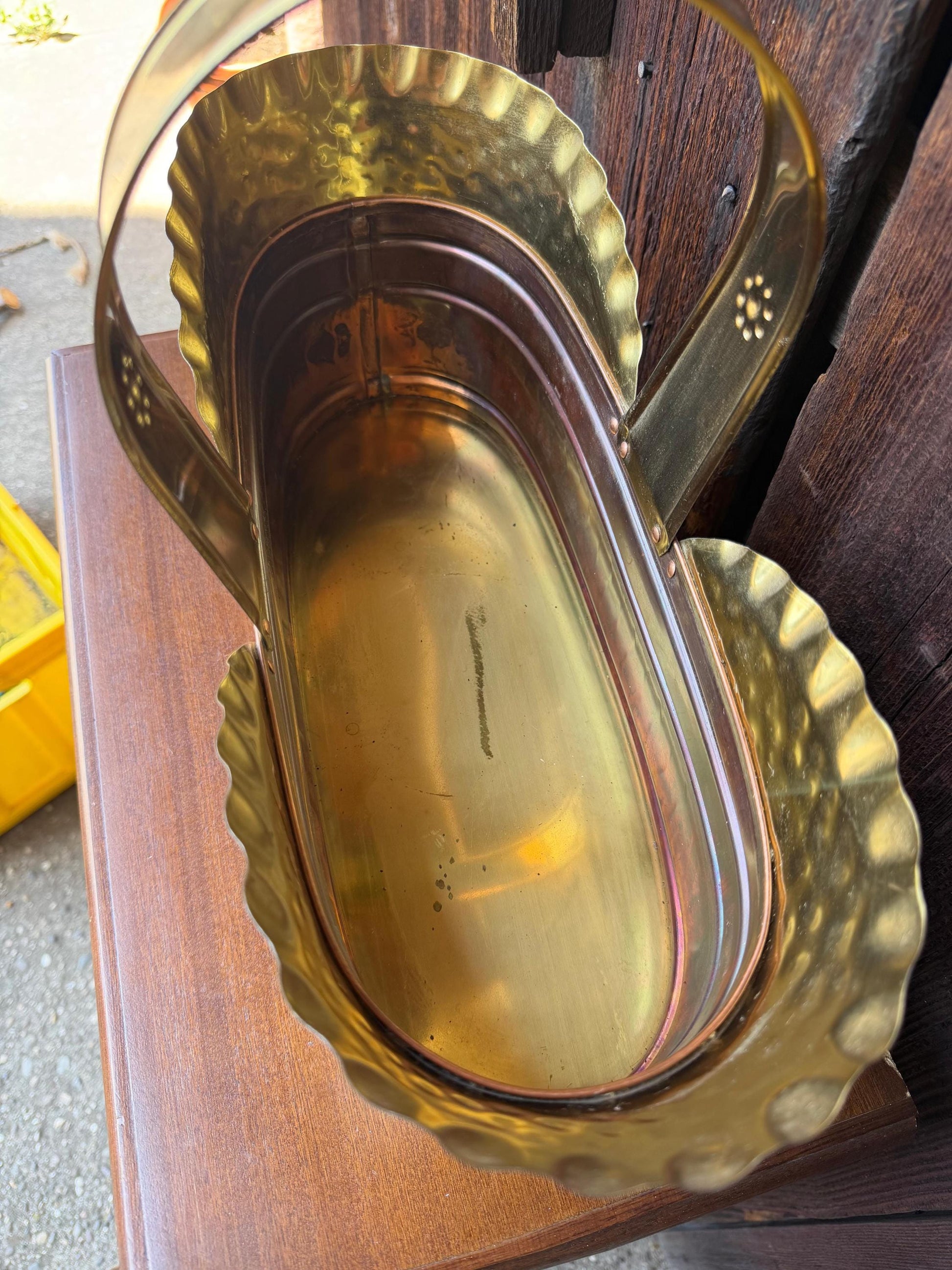 Vintage Korbschale aus gehämmertem Kupfer und Messing, Art Nouveau