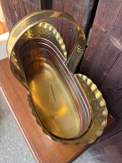 Vintage Korbschale aus gehämmertem Kupfer und Messing, Art Nouveau