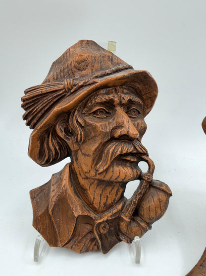 Set von 2 Vintage Schwarzwald Büsten Figuren aus Kunststoff