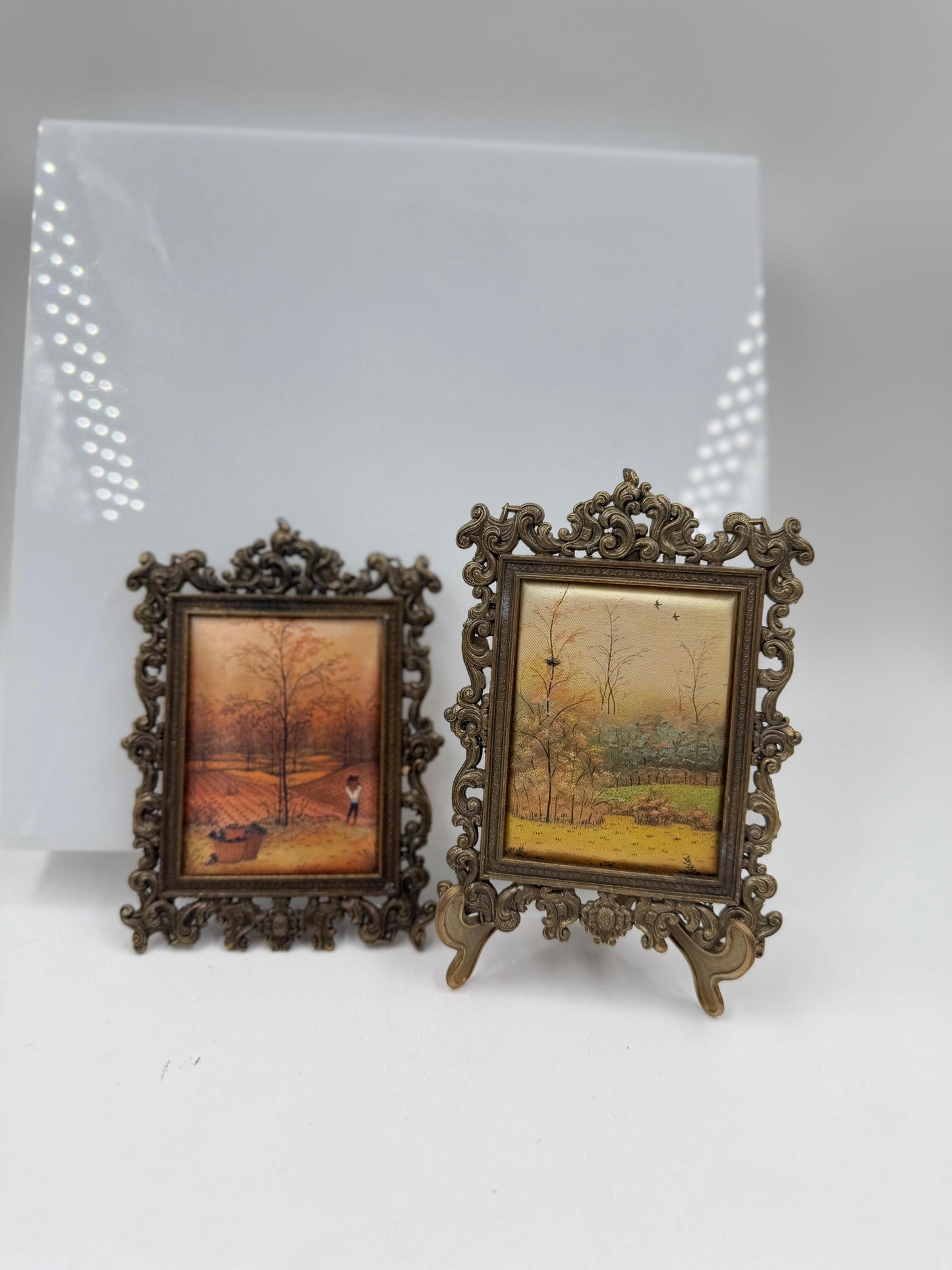 Set von 2 Vintage Bilderrahmen Rococo Messing mit Staffelei