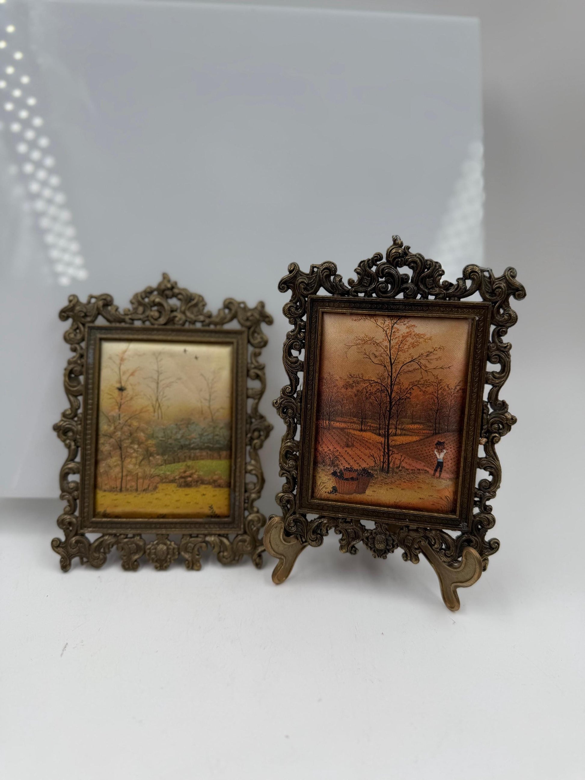 Set von 2 Vintage Bilderrahmen Rococo Messing mit Staffelei