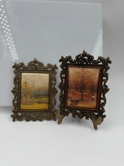 Set von 2 Vintage Bilderrahmen Rococo Messing mit Staffelei