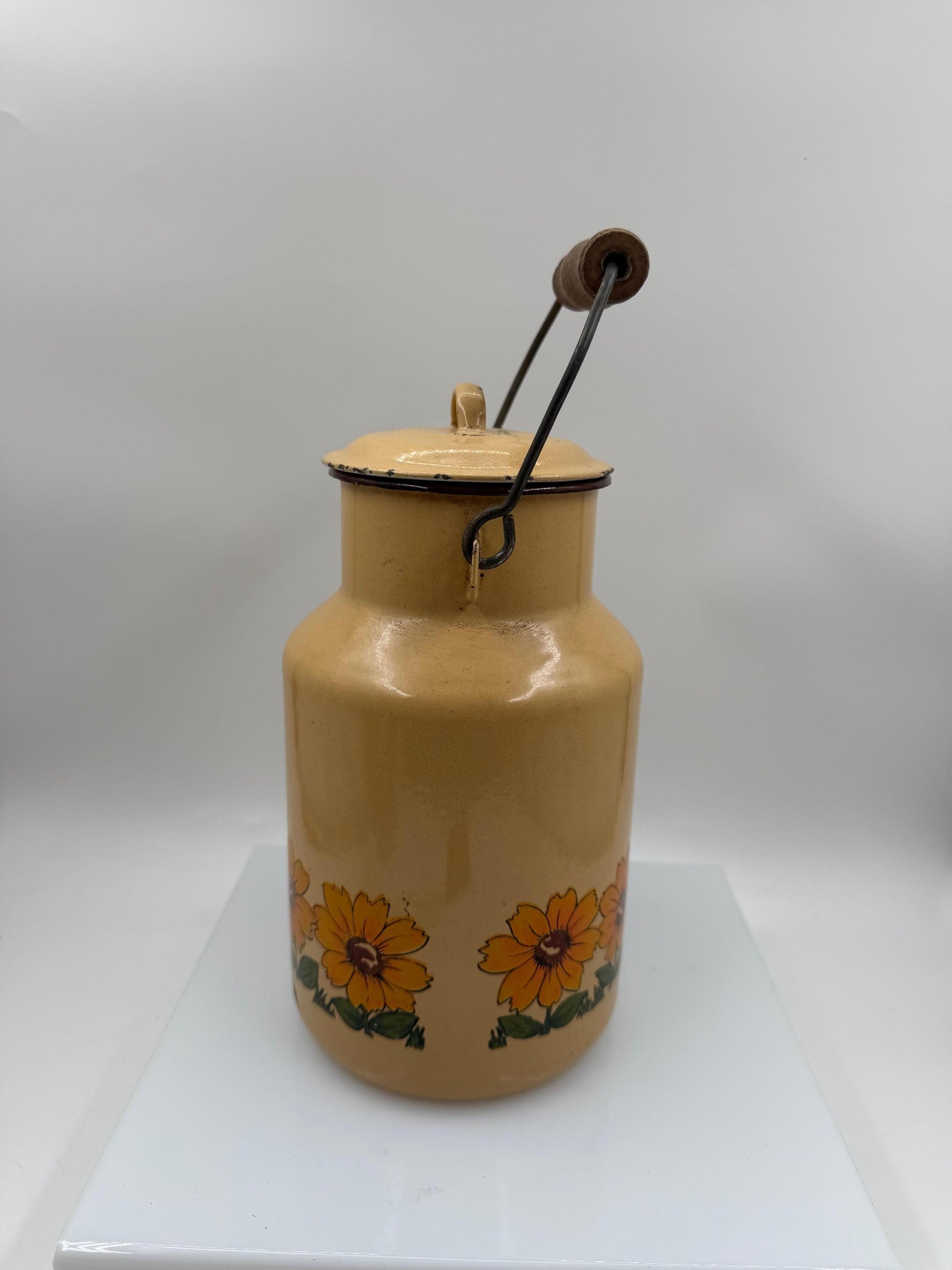 Vintage Emaille Milchkanne Sonnenblumen Gelb, 2L Country Style