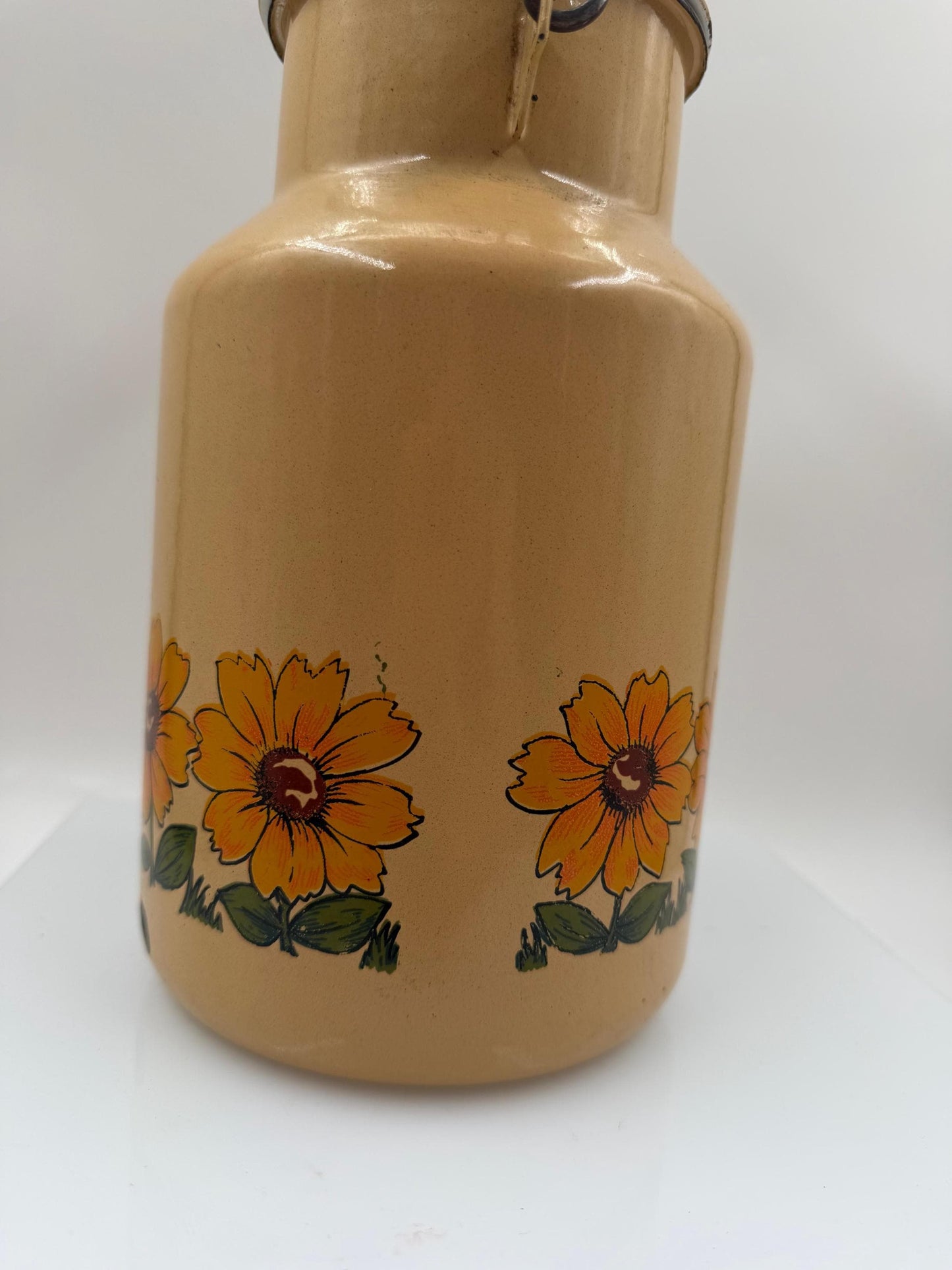 Vintage Emaille Milchkanne Sonnenblumen Gelb, 2L Country Style