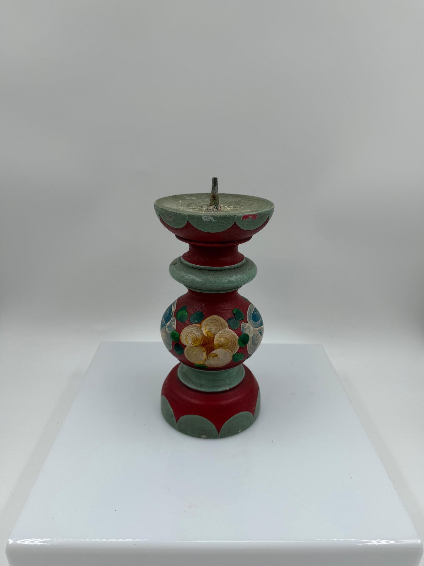 Vintage Kerzenhalter Folk Art Baluster, handbemalt