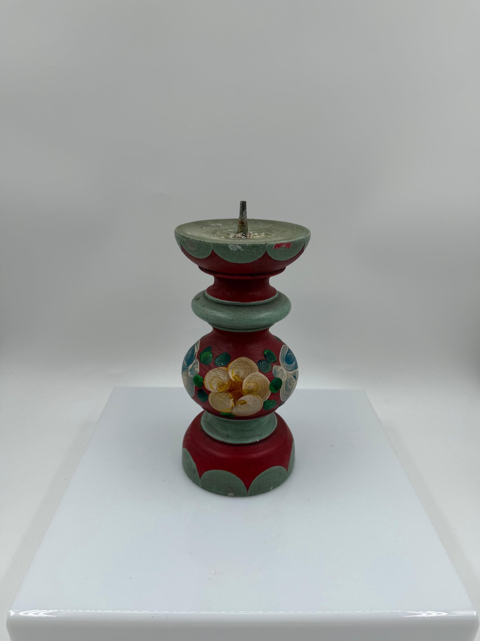 Vintage Kerzenhalter Folk Art Baluster, handbemalt