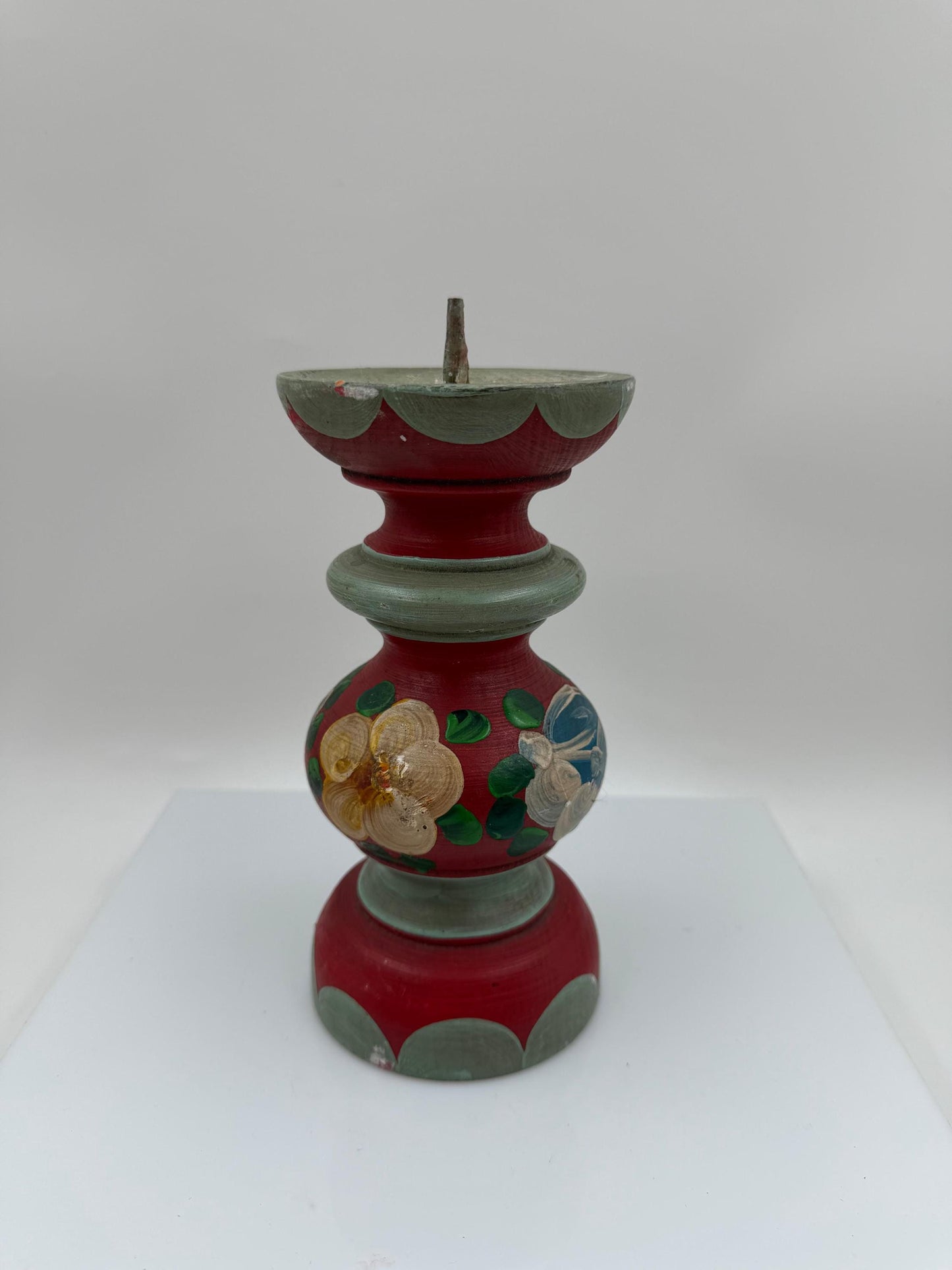Vintage Kerzenhalter Folk Art Baluster, handbemalt