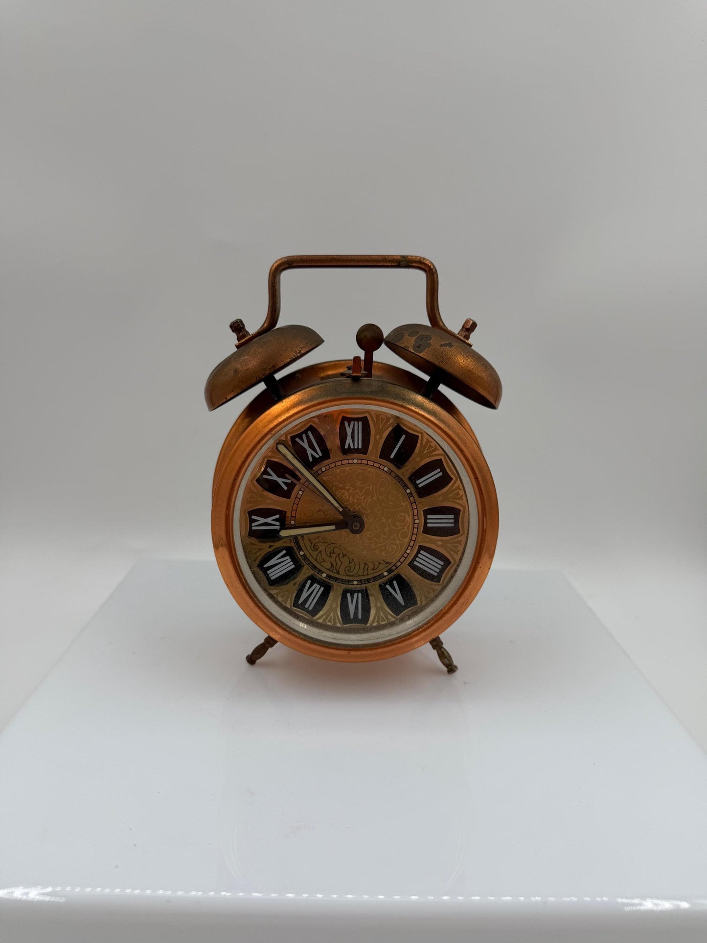Vintage Wecker Kupfer Doppelglocke mit römischen Zahlen
