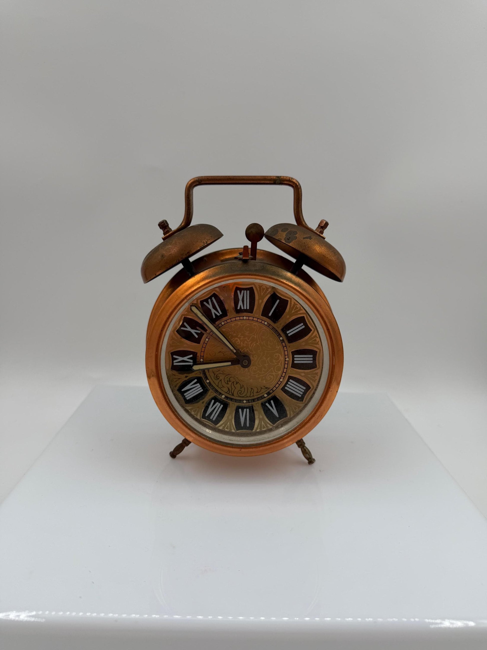 Vintage Wecker Kupfer Doppelglocke mit römischen Zahlen