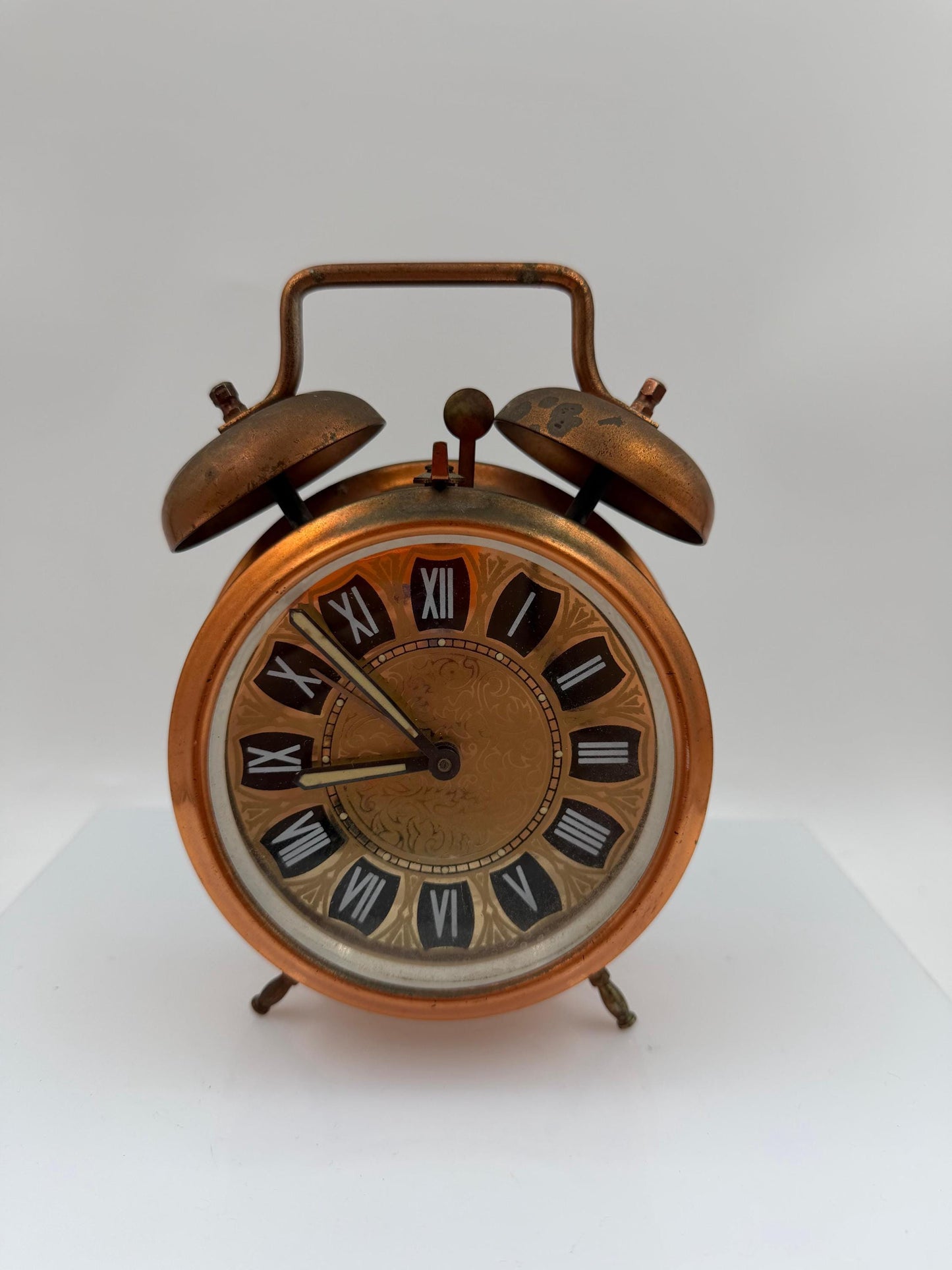 Vintage Wecker Kupfer Doppelglocke mit römischen Zahlen