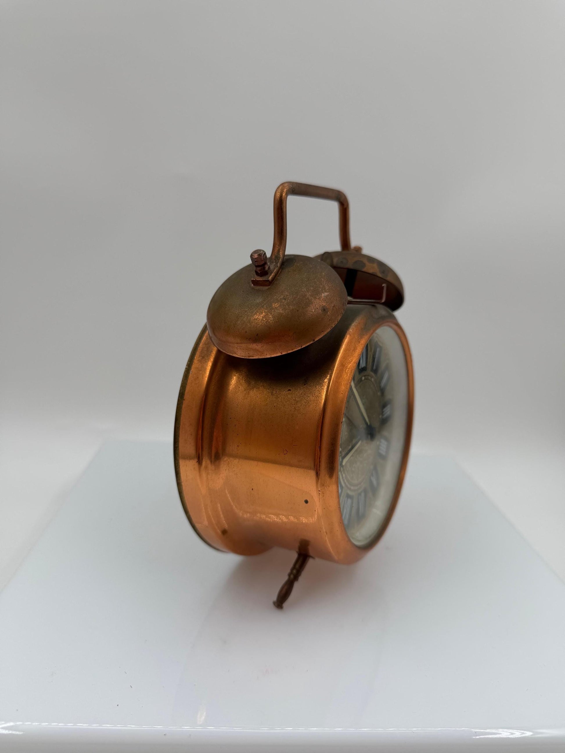 Vintage Wecker Kupfer Doppelglocke mit römischen Zahlen