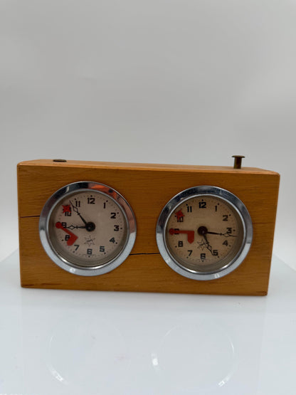 Vintage Schachuhr Holz Doppelzifferblatt