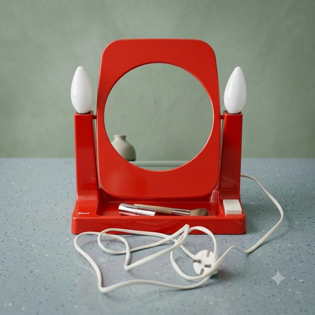 Vintage Space Age Kosmetikspiegel beleuchtet, Rot, 1970er