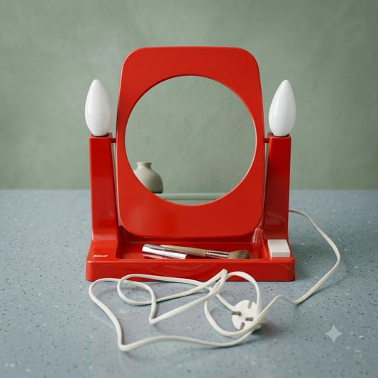 Vintage Space Age Kosmetikspiegel beleuchtet, Rot, 1970er