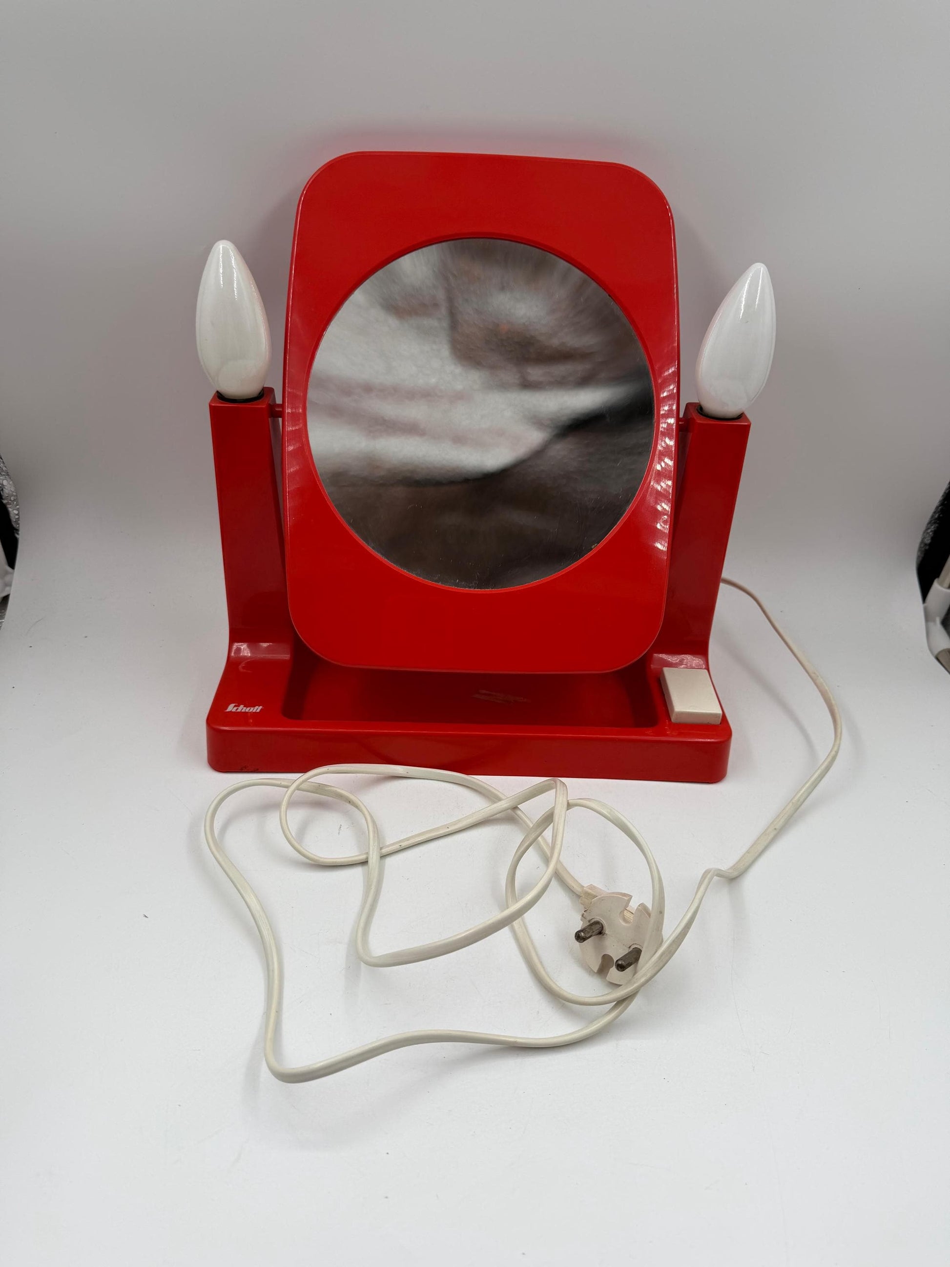 Vintage Space Age Kosmetikspiegel beleuchtet, Rot, 1970er