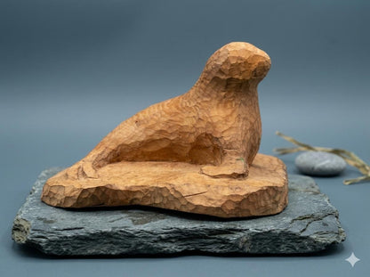 Vintage Holzskulptur Robbe, Schwarzwald Volkskunst