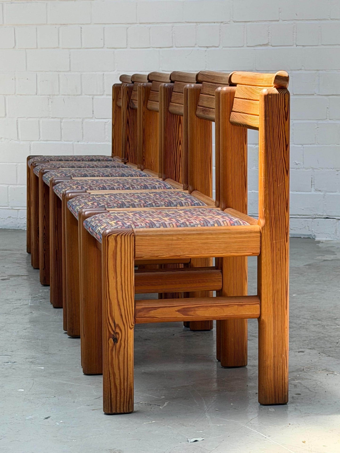 Set von 6 Vintage Esszimmerstuhl aus Kiefer im Stil von Rainer Daumiller