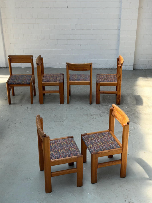 Set von 6 Vintage Esszimmerstuhl aus Kiefer im Stil von Rainer Daumiller