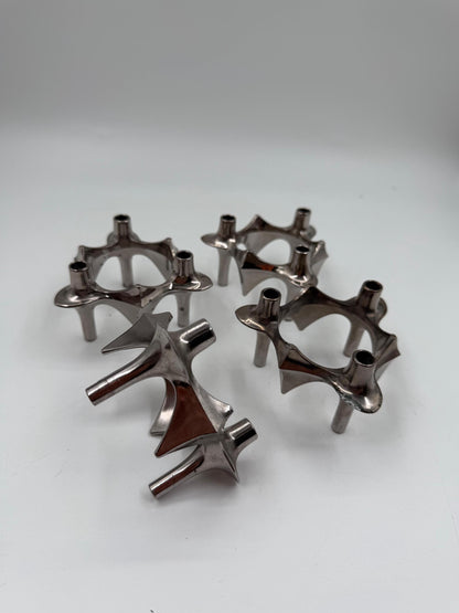 Set von 4 Vintage Kerzenhalter von Ceasar Stoffi und Fritz Nagel für BMF, Chromstahl